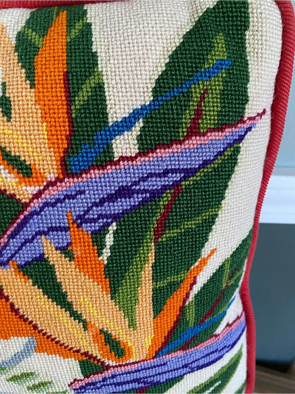 Vintage Vibrant Topical Floral Tapestry Needlepoint Throw Pillow